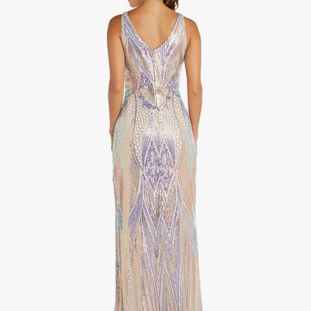 Night Way Collections Cream and Purple Sleeveless V-Neck Gown